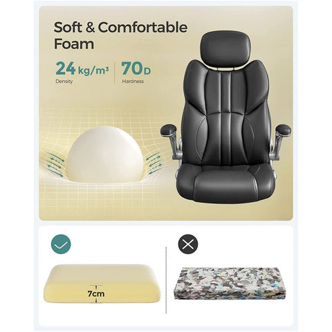 Rootz Office Chair - Office Chair With Folding Armrests - Ergonomic Office Chair - Adjustable Swivel Chair - Modern Desk Chair - Armrest Office Chair - Plywood - Black - 70 x 72 x (119-129) cm (L x W x H)