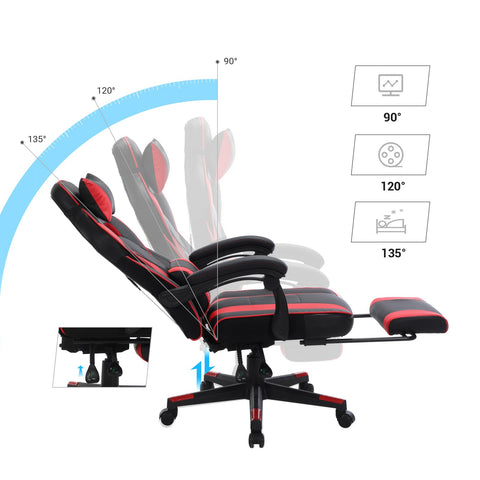 Rootz Racing Style Gaming Chair - Office Chair - Reclining Chair - PU Leather - Ultimate Comfort - Adjustable Footrest - Perfect for Work and Play - 67cm x 66cm x 116-126cm