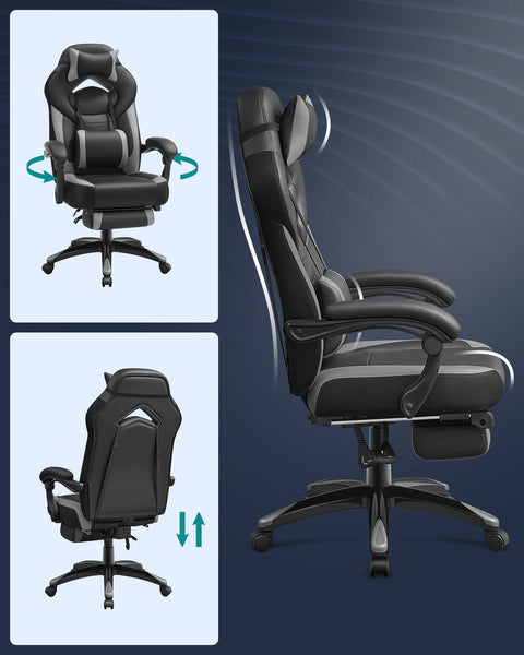Rootz Gaming Chair - Racing Chair - Office Chair - Lumbar Support - Adjustable Backrest - Faux Leather - 70cm x 64cm x 128cm