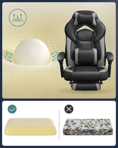 Rootz Gaming Chair - Racing Chair - Office Chair - Lumbar Support - Adjustable Backrest - Faux Leather - 70cm x 64cm x 128cm