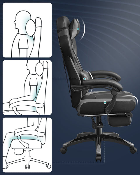 Rootz Gaming Chair - Racing Chair - Office Chair - Lumbar Support - Adjustable Backrest - Faux Leather - 70cm x 64cm x 128cm