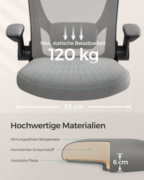 Rootz Ergonomic Dove Gray Office Chair - Swivel Chair - Adjustable Desk Chair - Plastic, Foam, Nylon, Steel - Lumbar Support - Breathable Material - 64cm x 64cm x (99-107)cm