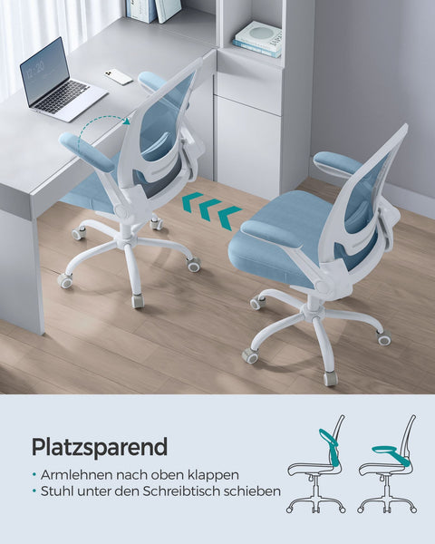 Rootz Mist Blue Ergonomic Office Chair - Desk Chair - Swivel Chair - Plastic Foam Nylon Steel - Adjustable Height - Lumbar Support - Breathable Material - 64cm x 64cm x (99-107)cm