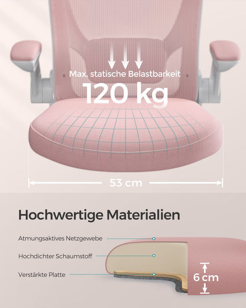 Rootz Pastel Pink Ergonomic Office Chair - Swivel Chair - Adjustable Desk Chair - Plastic, Foam, Nylon, Steel - 64cm x 64cm x (99-107)cm - 46-54cm Seat Height - 120kg Weight Capacity