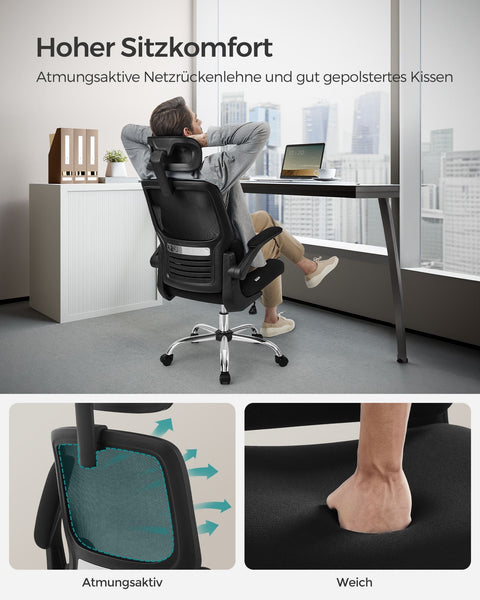 Rootz Ergonomic Office Chair - Desk Chair - Swivel Chair - Steel Frame - Foam Padding - Ink Black - 62cm x 64cm x (114-122)cm - Adjustable Seat Height - Comfortable Seat Size - Supportive Armrests - 13.2kg - 150kg Weight Capacity