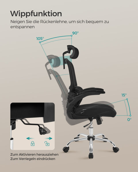 Rootz Ergonomic Office Chair - Desk Chair - Swivel Chair - Steel Frame - Foam Padding - Ink Black - 62cm x 64cm x (114-122)cm - Adjustable Seat Height - Comfortable Seat Size - Supportive Armrests - 13.2kg - 150kg Weight Capacity