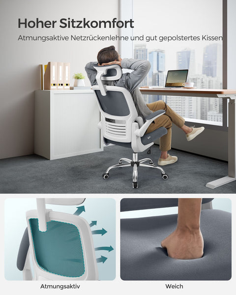 Rootz Dove Gray Office Chair - Ergonomic Chair - Padded Seat - Adjustable Height - Steel Frame - 62cm x 64cm x (114-122)cm