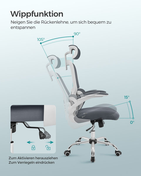Rootz Dove Gray Office Chair - Ergonomic Chair - Padded Seat - Adjustable Height - Steel Frame - 62cm x 64cm x (114-122)cm