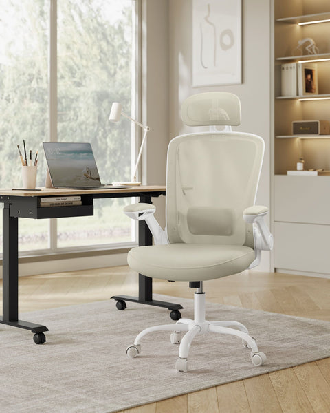 Rootz Ergonomic Office Chair - Mesh - Cappuccino Beige - Plastic Foam - Nylon Steel - 64cm x 64cm x (115-130cm)