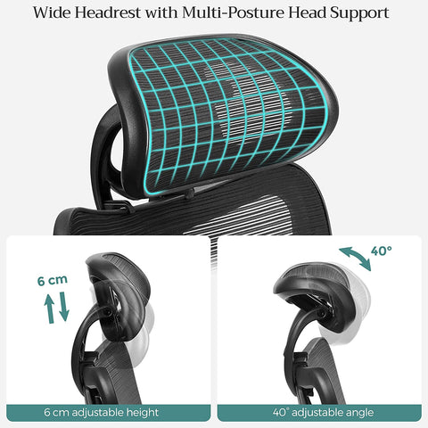 Rootz Ergonomic Black Office Chair - Swivel Chair - Adjustable Desk Chair - Foam Padded - Steel Frame - 68cm x 66cm x (114-123.5)cm - Polyester Fabric - 45-54.5cm Seat Height - 150kg Capacity