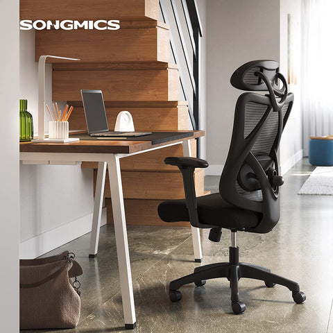 Rootz Ergonomic Black Office Chair - Swivel Chair - Adjustable Desk Chair - Foam Padded - Steel Frame - 68cm x 66cm x (114-123.5)cm - Polyester Fabric - 45-54.5cm Seat Height - 150kg Capacity