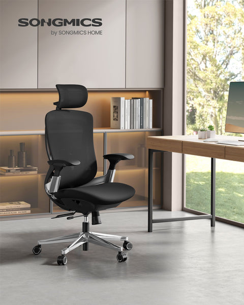 Rootz Ergonomic Office Chair - Desk Chair - Swivel Chair - Steel Frame - Adjustable Height - Ink Black - 70cm x 70cm x (115-125)cm