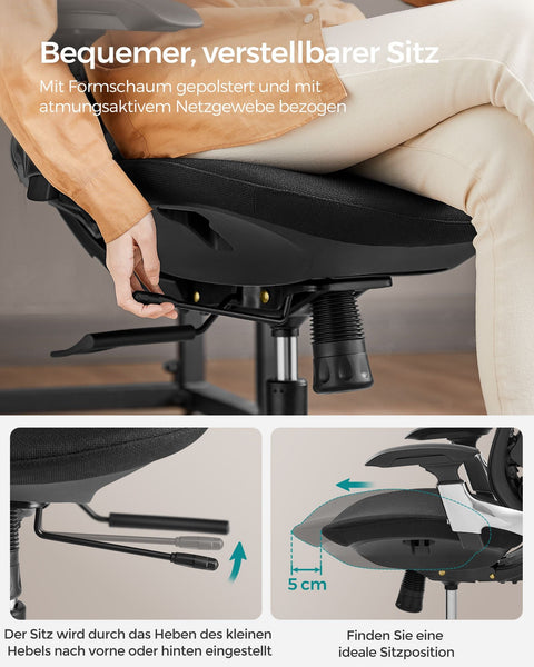 Rootz Ergonomic Office Chair - Desk Chair - Swivel Chair - Steel Frame - Adjustable Height - Ink Black - 70cm x 70cm x (115-125)cm