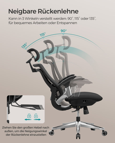 Rootz Ergonomic Office Chair - Desk Chair - Swivel Chair - Steel Frame - Adjustable Height - Ink Black - 70cm x 70cm x (115-125)cm