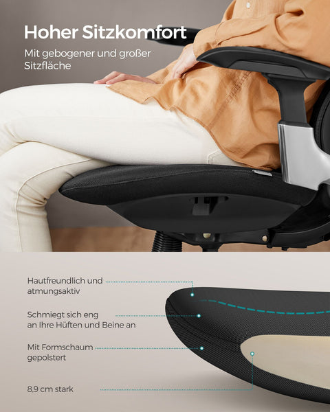 Rootz Ergonomic Office Chair - Desk Chair - Swivel Chair - Steel Frame - Adjustable Height - Ink Black - 70cm x 70cm x (115-125)cm