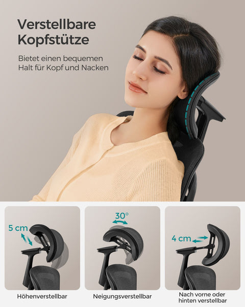 Rootz Ergonomic Office Chair - Desk Chair - Swivel Chair - Steel Frame - Adjustable Height - Ink Black - 70cm x 70cm x (115-125)cm