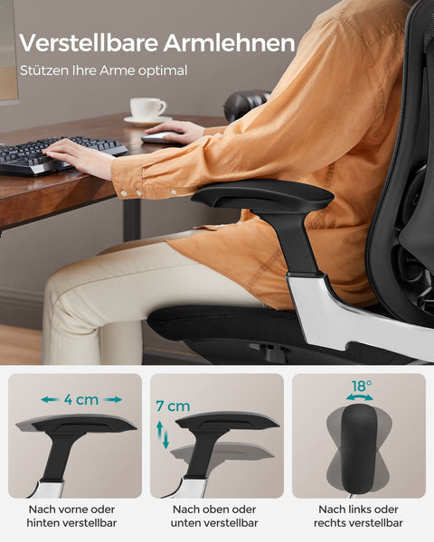 Rootz Ergonomic Office Chair - Desk Chair - Swivel Chair - Steel Frame - Adjustable Height - Ink Black - 70cm x 70cm x (115-125)cm