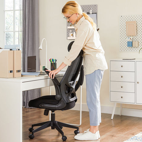 Rootz Ergonomic Office Chair - Black Desk Chair - Swivel Chair - Steel Frame - Nylon Wheels - Polyester Upholstery - Foam Padding - 64cm x 62cm x (117-127)cm - Adjustable Seat Height - Comfortable Armrests - Supportive Backrest