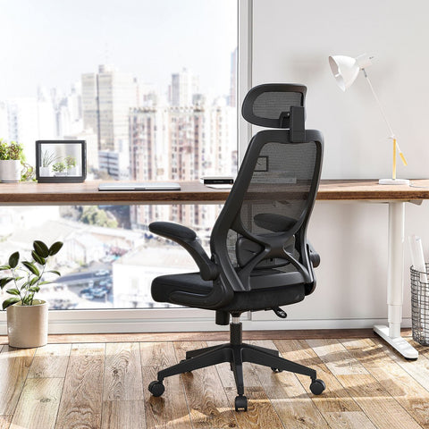 Rootz Ergonomic Office Chair - Black Desk Chair - Swivel Chair - Steel Frame - Nylon Wheels - Polyester Upholstery - Foam Padding - 64cm x 62cm x (117-127)cm - Adjustable Seat Height - Comfortable Armrests - Supportive Backrest