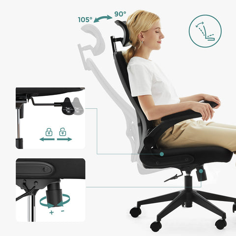 Rootz Ergonomic Office Chair - Black Desk Chair - Swivel Chair - Steel Frame - Nylon Wheels - Polyester Upholstery - Foam Padding - 64cm x 62cm x (117-127)cm - Adjustable Seat Height - Comfortable Armrests - Supportive Backrest