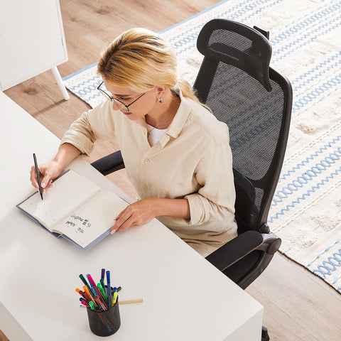Rootz Ergonomic Office Chair - Black Desk Chair - Swivel Chair - Steel Frame - Nylon Wheels - Polyester Upholstery - Foam Padding - 64cm x 62cm x (117-127)cm - Adjustable Seat Height - Comfortable Armrests - Supportive Backrest
