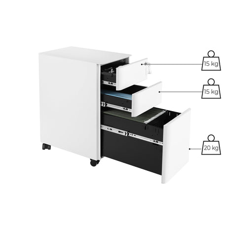 Rootz Filing Cabinet - Office Organizer - Document Storage - Steel Construction - 30cm x 46cm x 59.2cm