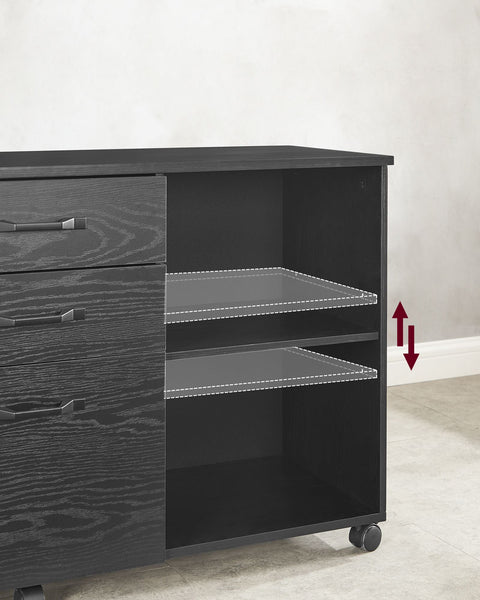 Rootz Rolling Container - Storage Cart - Organizer - Chipboard and Metal - 40cm x 80cm x 66cm - Black with Wood Grain Finish - Lightweight - Easy Assembly - High Weight Capacity