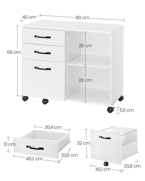 Rootz Rolling Container with Wood Grain Finish - Storage Cart - Mobile Organizer - Chipboard and Metal Construction - 40cm x 80cm x 66cm - 22.2kg Weight Capacity - Easy Assembly - Versatile Storage Solution