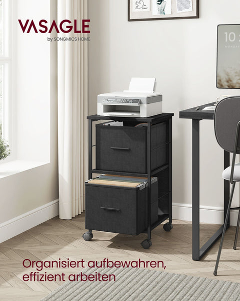 Rootz 2 Drawer Filing Cabinet - Office Storage - Organizer - Chipboard Steel Construction - Ebony Black-Ink Black - 37.5cm x 38.5cm x 68.7cm - Max. 50kg Capacity