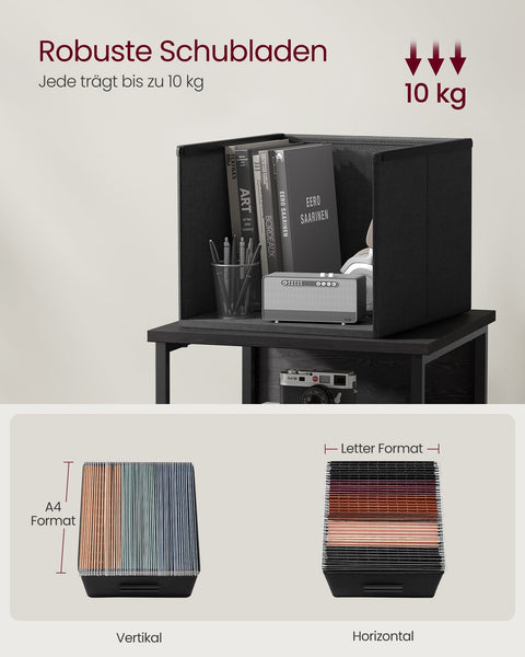 Rootz 2 Drawer Filing Cabinet - Office Storage - Organizer - Chipboard Steel Construction - Ebony Black-Ink Black - 37.5cm x 38.5cm x 68.7cm - Max. 50kg Capacity