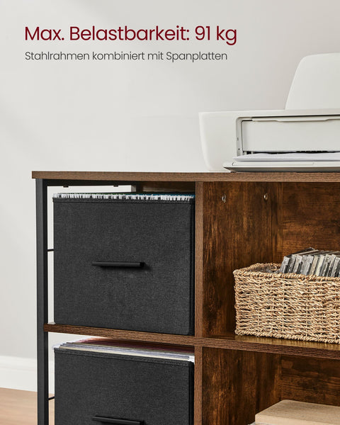 Rootz Vintage Brown-Black Filing Cabinet - Storage Organizer - File Cabinet - Chipboard Construction - Steel Frame - Non-Woven Fabric - 37.5cm x 73.5cm x 69cm - Lightweight - Easy Assembly - Durable