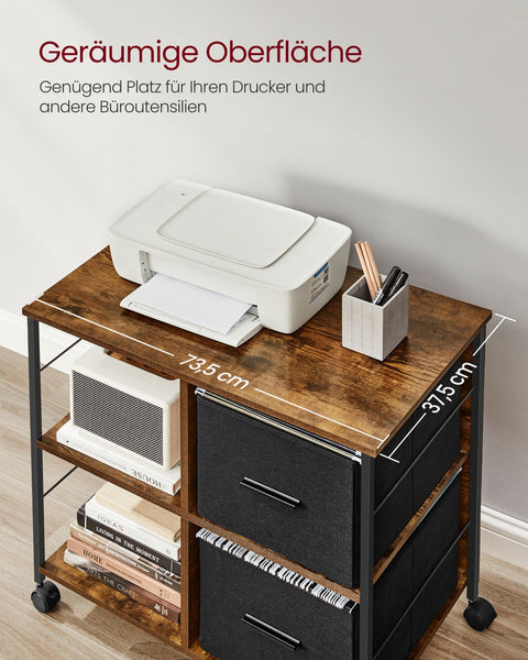 Rootz Vintage Brown-Black Filing Cabinet - Storage Organizer - File Cabinet - Chipboard Construction - Steel Frame - Non-Woven Fabric - 37.5cm x 73.5cm x 69cm - Lightweight - Easy Assembly - Durable