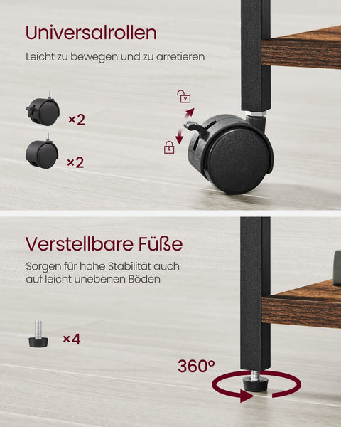 Rootz Vintage Brown-Black Filing Cabinet - Storage Organizer - File Cabinet - Chipboard Construction - Steel Frame - Non-Woven Fabric - 37.5cm x 73.5cm x 69cm - Lightweight - Easy Assembly - Durable