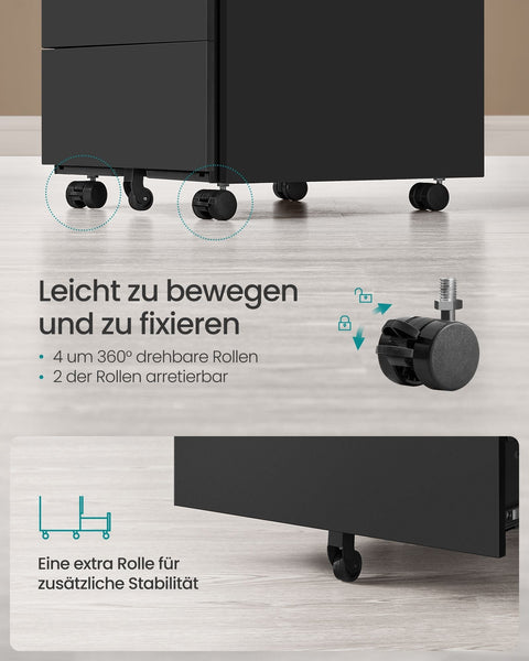 Rootz Rolling Container with 4 Drawers - Storage Cart - Mobile Organizer - Steel Material - 45cm x 39cm x 55cm - Matte Black NdrFc
