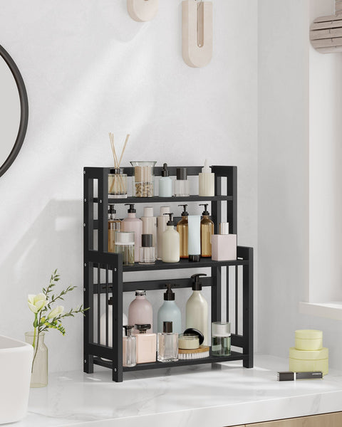 Rootz Spice Rack - 3 Tier Worktop Organizer - Bamboo Stand - MDF Frame - 18cm x 41cm x 53cm