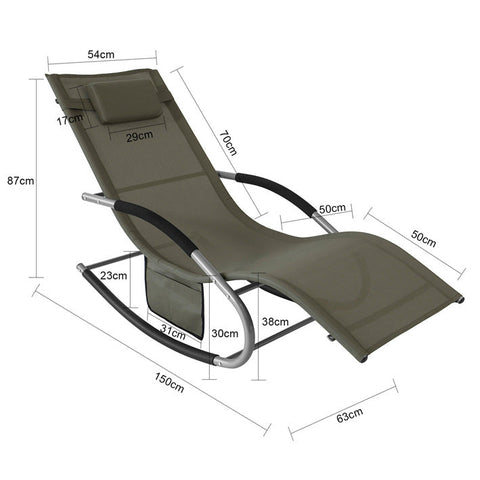 Rootz Elegant Sun Lounger - Rocking Garden Lounger - Deck Chair - Breathable Synthetic Fiber - Removable Pillow - Integrated Side Pockets - Soft EVA Armrests - 150kg Load Capacity - Dimensions as per Illustration