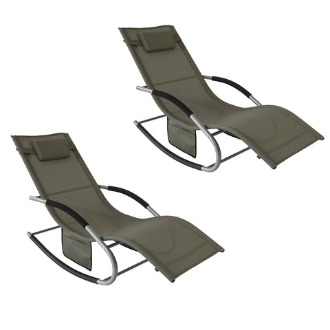 Rootz Elegant Sun Lounger Set - Rocking Garden Lounger - Deck Chair - Breathable, Removable Pillow, Side Pockets - Metal Frame with EVA Armrests - Dimensions as per Illustration - Brown