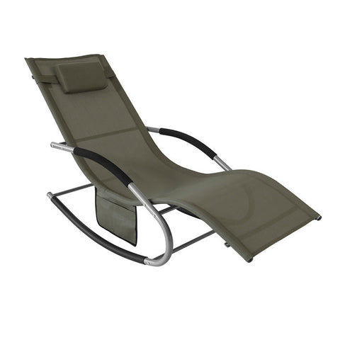 Rootz Elegant Sun Lounger - Rocking Garden Lounger - Deck Chair - Breathable Synthetic Fiber - Removable Pillow - Integrated Side Pockets - Soft EVA Armrests - 150kg Load Capacity - Dimensions as per Illustration