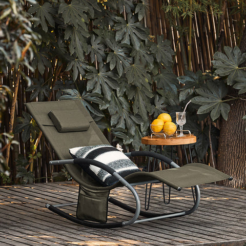 Rootz Elegant Sun Lounger - Rocking Garden Lounger - Deck Chair - Breathable Synthetic Fiber - Removable Pillow - Integrated Side Pockets - Soft EVA Armrests - 150kg Load Capacity - Dimensions as per Illustration