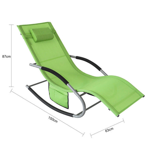 Rootz Garden Lounger - Sun Lounger - Rocking Chair - Breathable Fabric - Removable Pillow - Integrated Side Pockets - Soft EVA Armrests - 150kg Load Capacity - Dimensions as per Illustration - Green