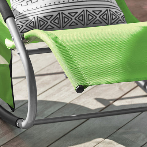 Rootz Garden Lounger - Sun Lounger - Rocking Chair - Breathable Fabric - Removable Pillow - Integrated Side Pockets - Soft EVA Armrests - 150kg Load Capacity - Dimensions as per Illustration - Green