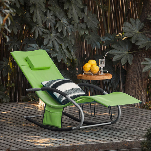 Rootz Garden Lounger - Sun Lounger - Rocking Chair - Breathable Fabric - Removable Pillow - Integrated Side Pockets - Soft EVA Armrests - 150kg Load Capacity - Dimensions as per Illustration - Green