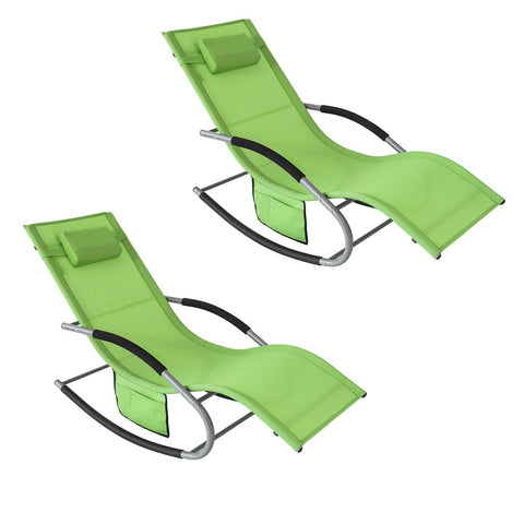 Rootz Elegant Sun Lounger Set - Rocking Garden Chair - Deck Chair with Side Bag - Breathable Synthetic Fiber - Removable Pillow - EVA Armrests - Dimensions as per illustration