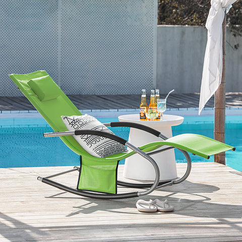 Rootz Garden Lounger - Sun Lounger - Rocking Chair - Breathable Fabric - Removable Pillow - Integrated Side Pockets - Soft EVA Armrests - 150kg Load Capacity - Dimensions as per Illustration - Green