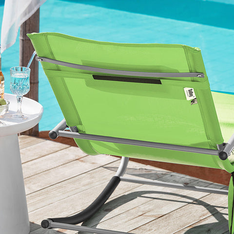 Rootz Garden Lounger - Sun Lounger - Rocking Chair - Breathable Fabric - Removable Pillow - Integrated Side Pockets - Soft EVA Armrests - 150kg Load Capacity - Dimensions as per Illustration - Green
