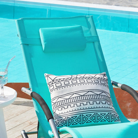 Rootz Set of 2 Garden Loungers - Sun Lounger - Rocking Chair - Breathable Synthetic Fiber - Removable Pillow - Integrated Side Pockets - Coated EVA Armrests - 150 kg Load Capacity - Dimensions as Illustrated - Turquoise