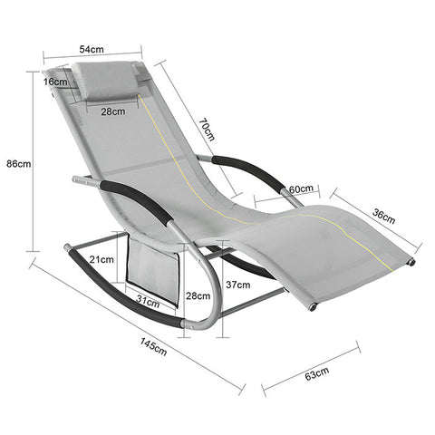 Rootz Elegant Sun Lounger - Rocking Garden Lounger - Deck Chair with Side Bag - Breathable Synthetic Fiber - Removable Pillow - Soft EVA Armrests - 150 kg Load Capacity - Dimensions as per Illustration