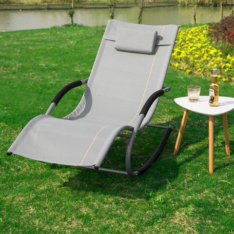 Rootz Elegant Sun Lounger - Rocking Garden Lounger - Deck Chair with Side Bag - Breathable Synthetic Fiber - Removable Pillow - Soft EVA Armrests - 150 kg Load Capacity - Dimensions as per Illustration