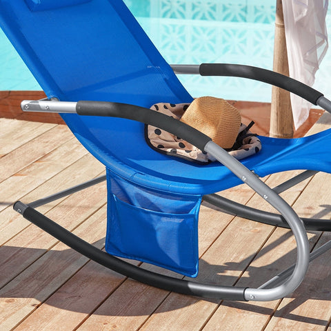 Rootz Garden Lounger - Sun Lounger - Deck Chair - Breathable Synthetic Fiber - Removable Pillow - Integrated Side Pockets - Soft EVA Armrests - 150kg Load Capacity - Dimensions: See Picture