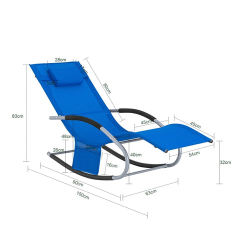 Rootz Garden Lounger - Sun Lounger - Deck Chair - Breathable Synthetic Fiber - Removable Pillow - Integrated Side Pockets - Soft EVA Armrests - 150kg Load Capacity - Dimensions: See Picture